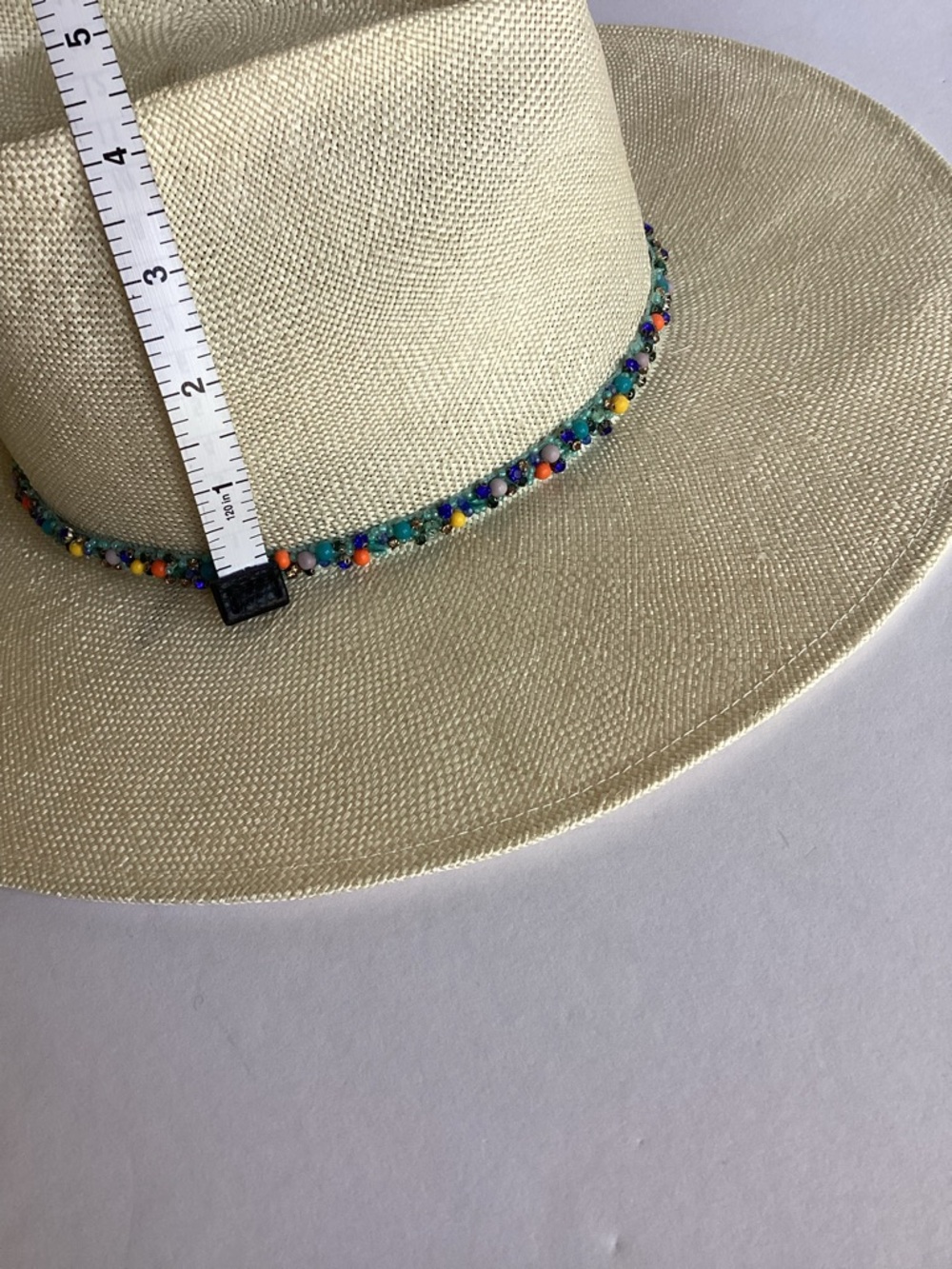 Eugenia Kim Wide Brim Straw Fedora Hat Beaded Band Resort Coastal Chic - Picture 11 of 15